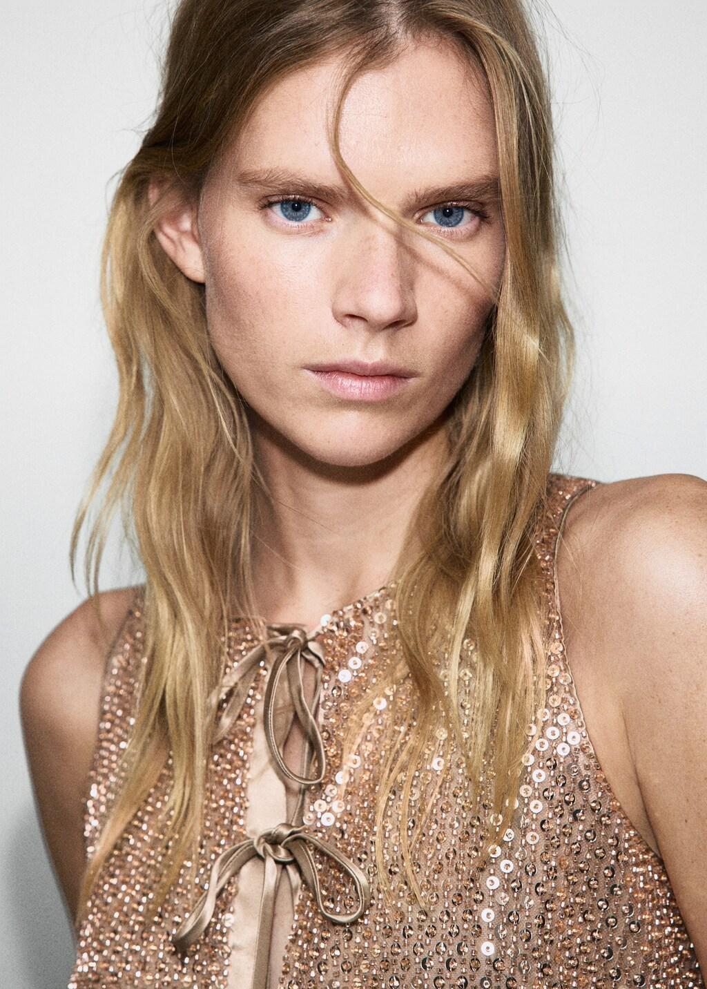 Brown Top With Sequins And Bow, Brown, large image number 4