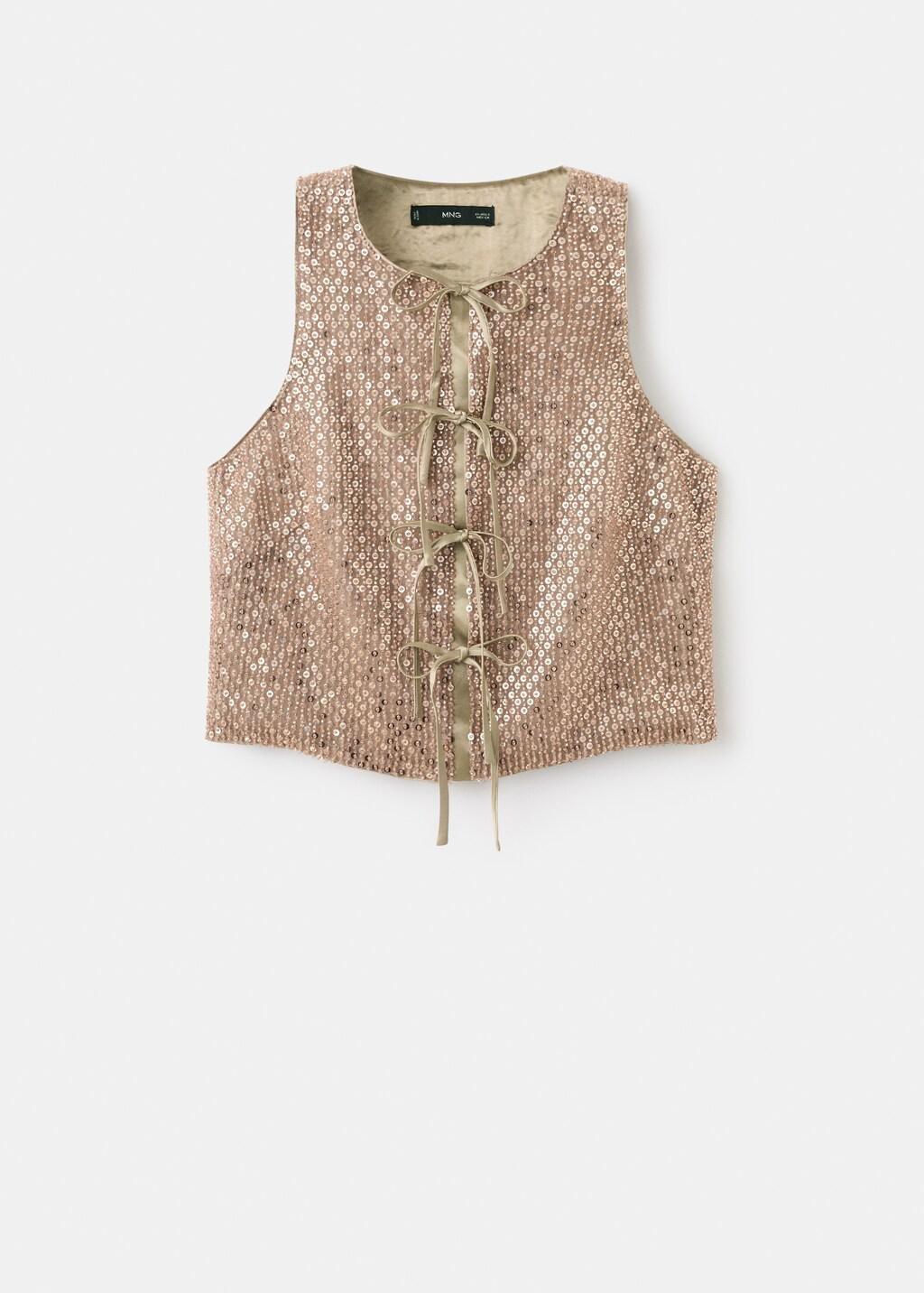 Brown Top With Sequins And Bow, Brown, large image number 6