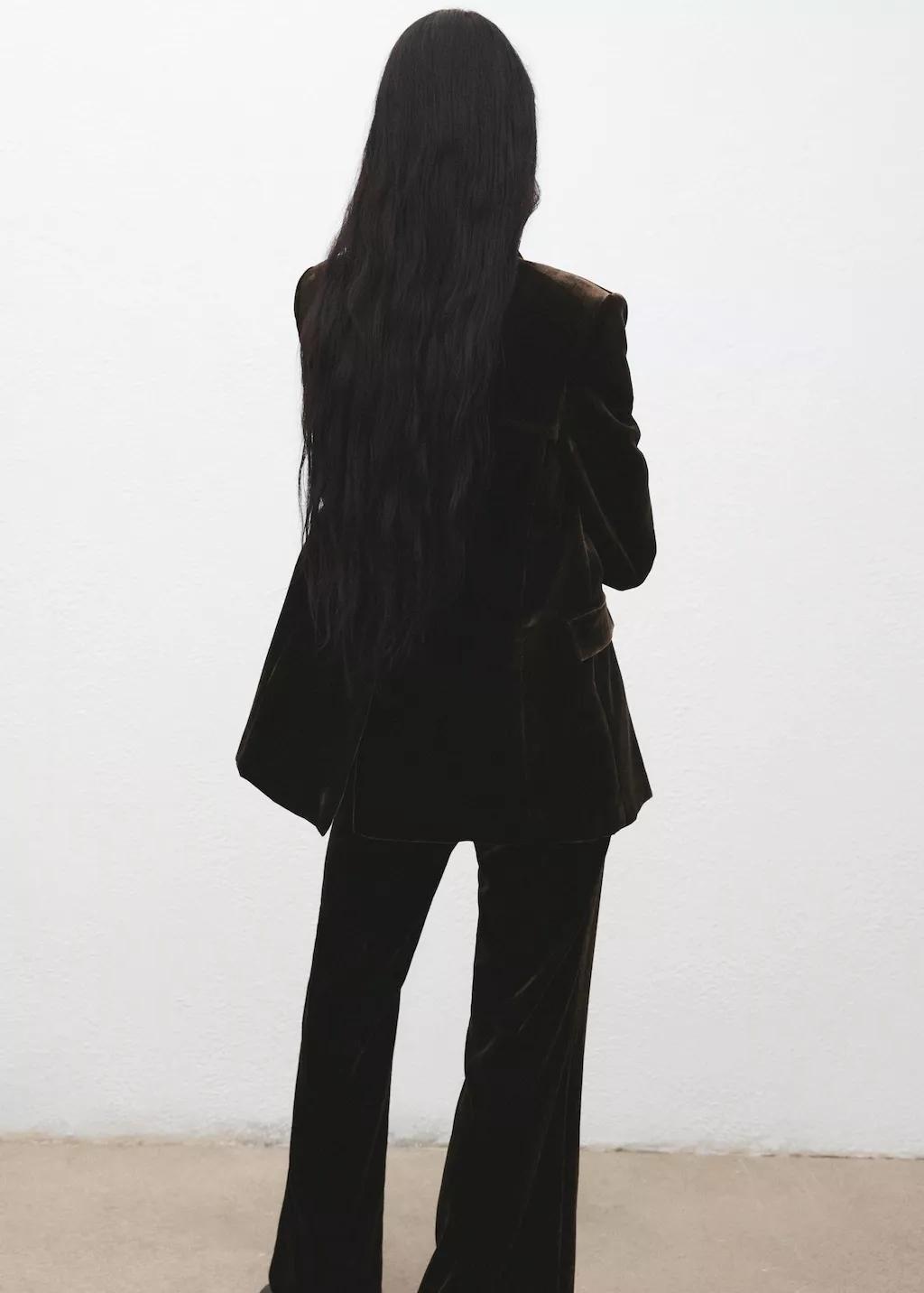 Brown Double-Breasted Velvet Suit Jacket, Dark Brown, large image number 2