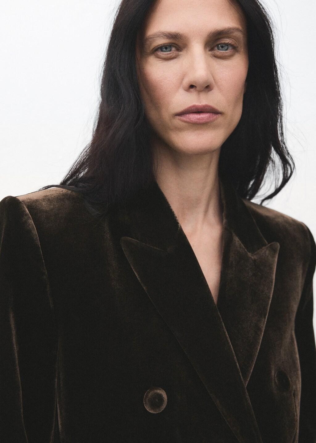 Brown Double-Breasted Velvet Suit Jacket, Dark Brown, large image number 4