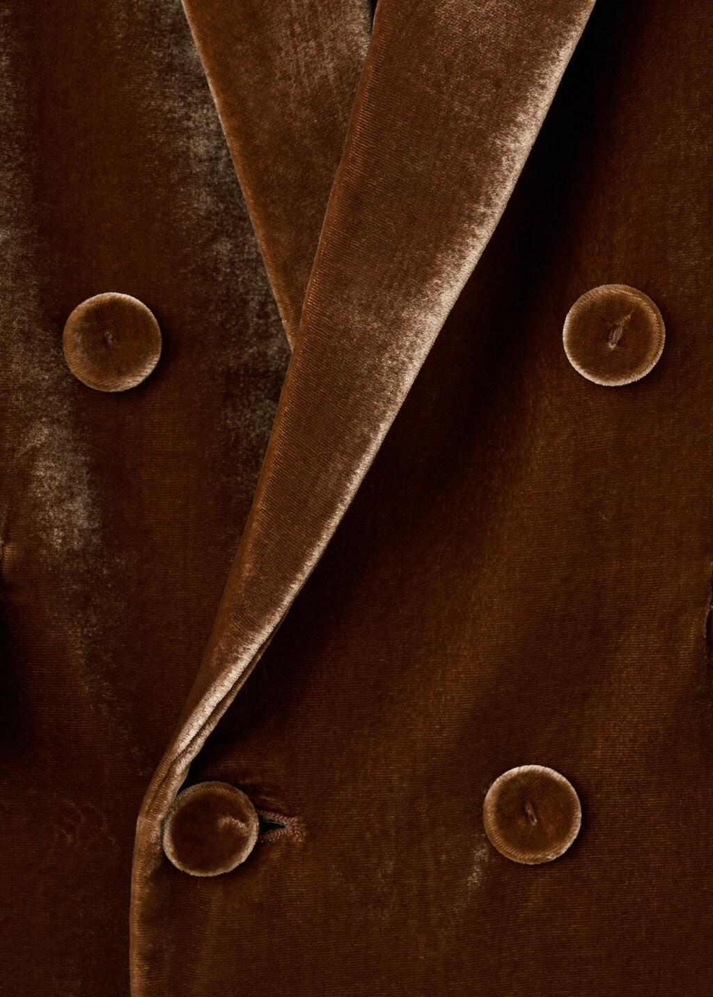 Brown Double-Breasted Velvet Suit Jacket, Dark Brown, large image number 1