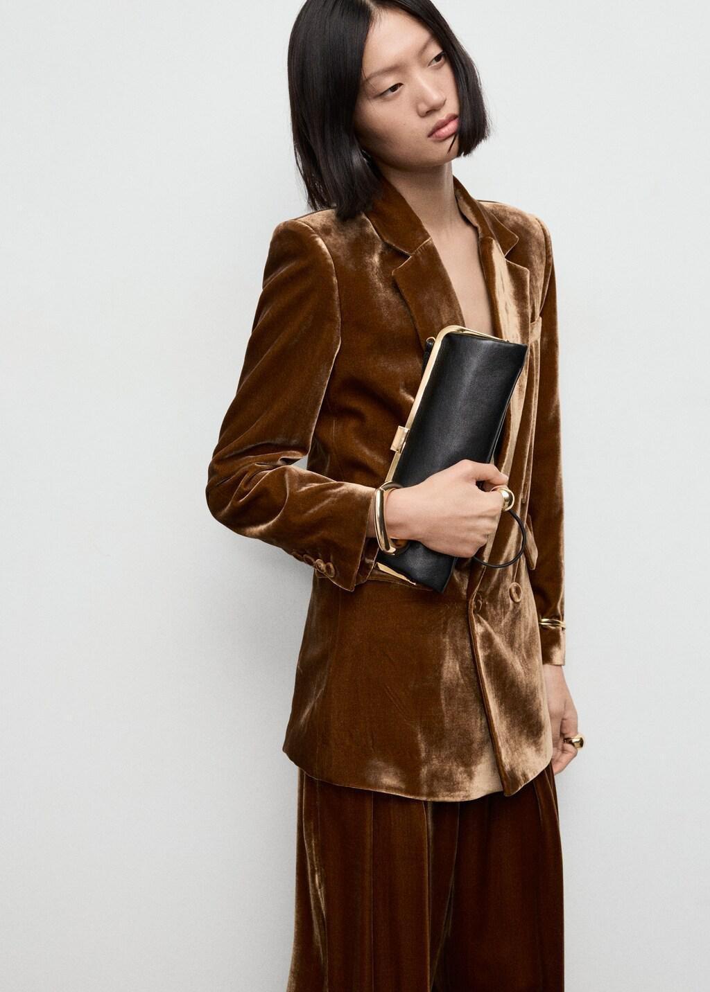 Brown Double-Breasted Velvet Suit Jacket, Dark Brown, large image number 6