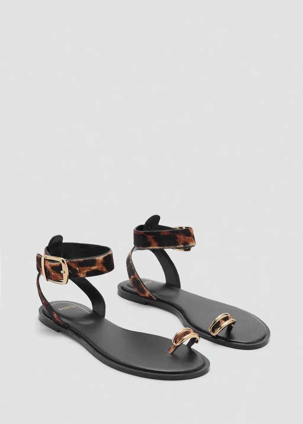 Black Leopard Leather Sandals, , large image number 0