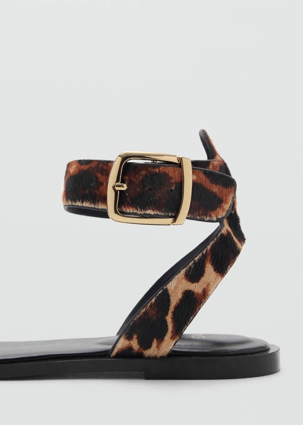 Black Leopard Leather Sandals, , large image number 1