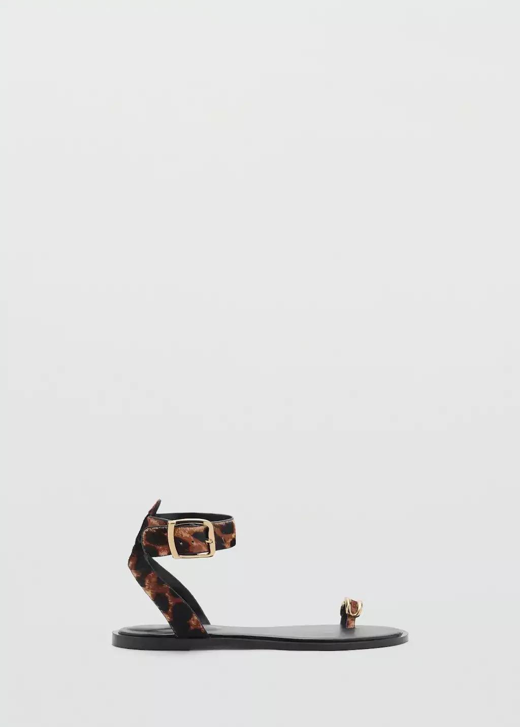 Black Leopard Leather Sandals, , large image number 3