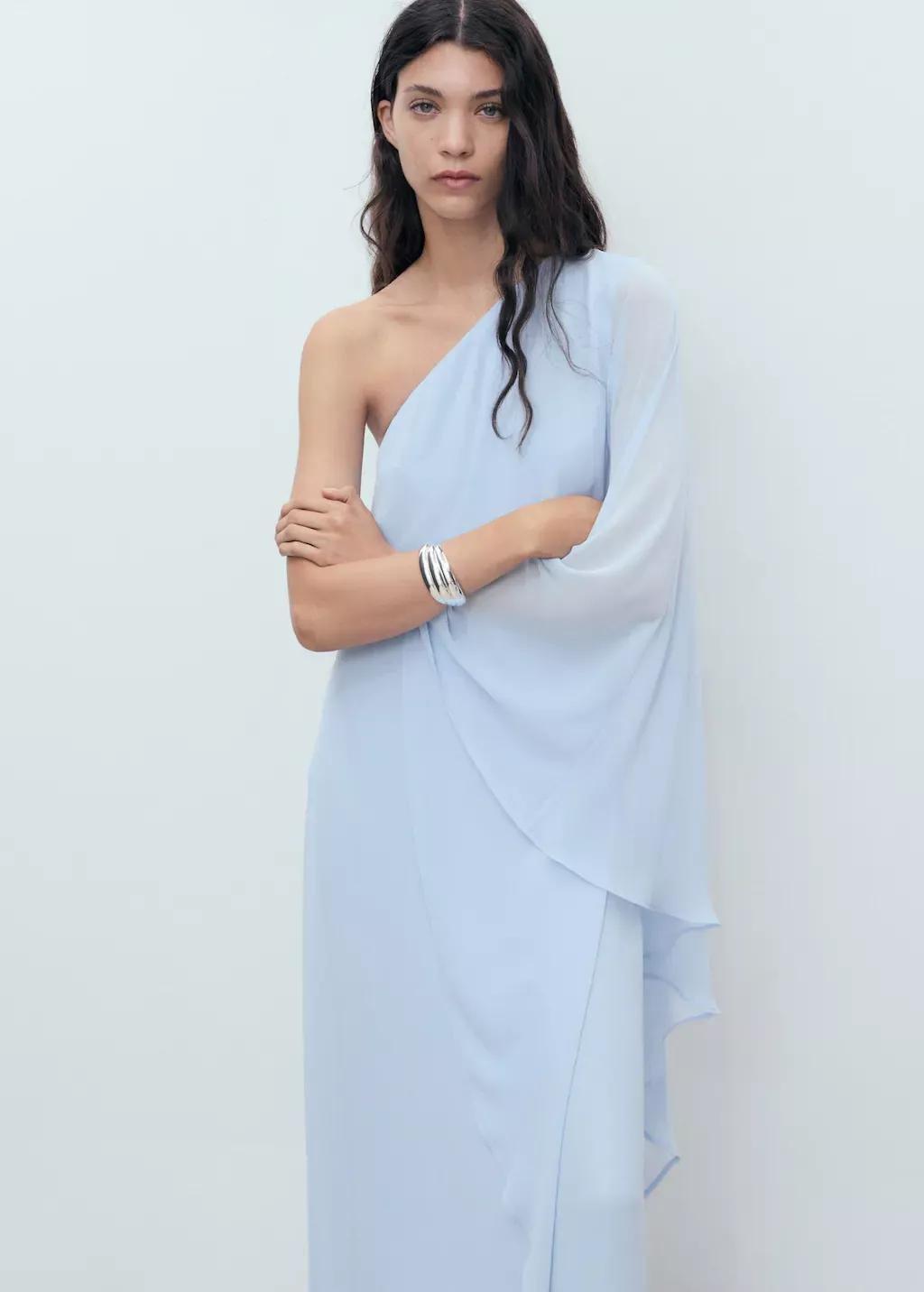 Blue Asymmetrical Double-Layer Dress, , large image number 1