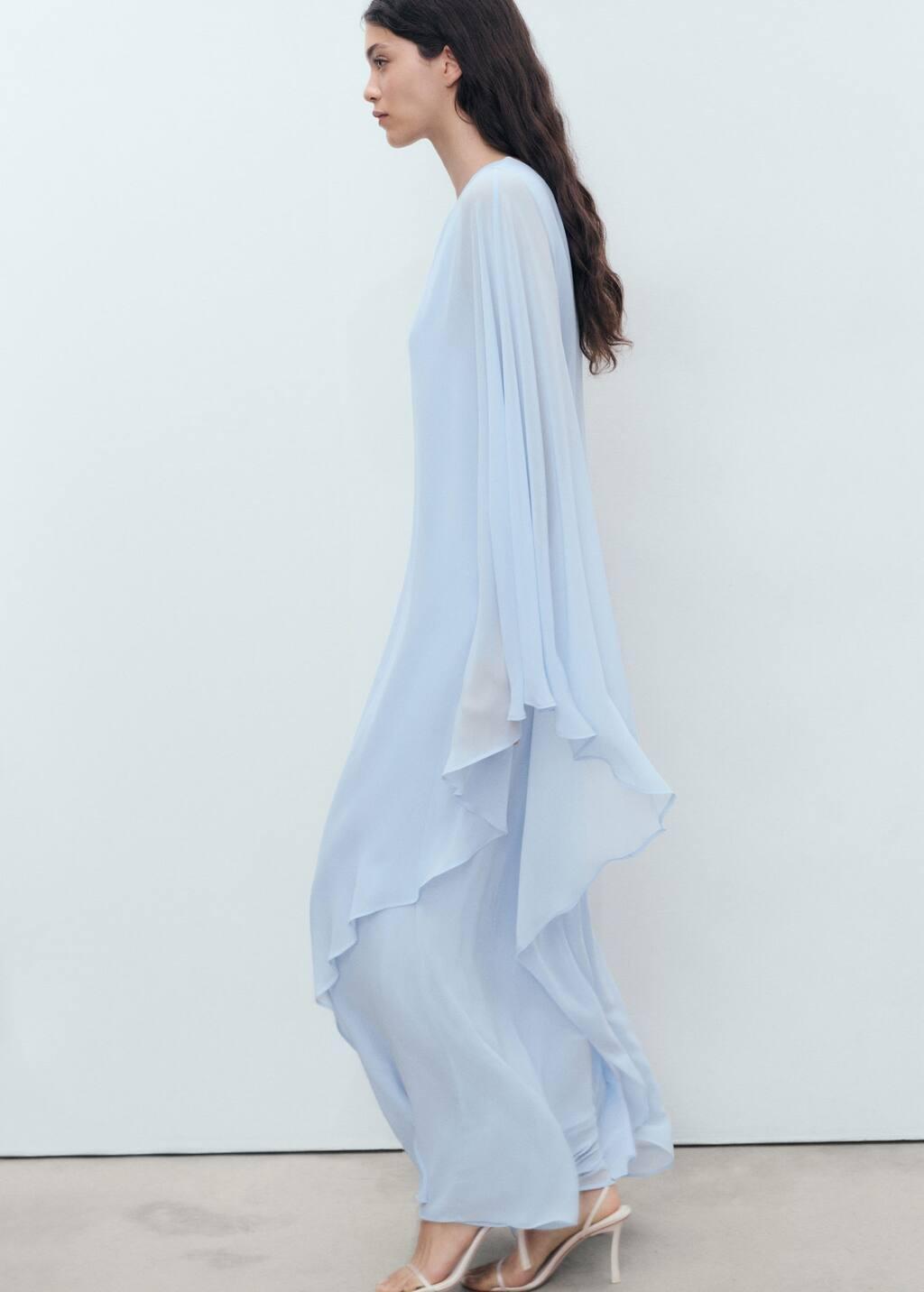 Blue Asymmetrical Double-Layer Dress, , large image number 3