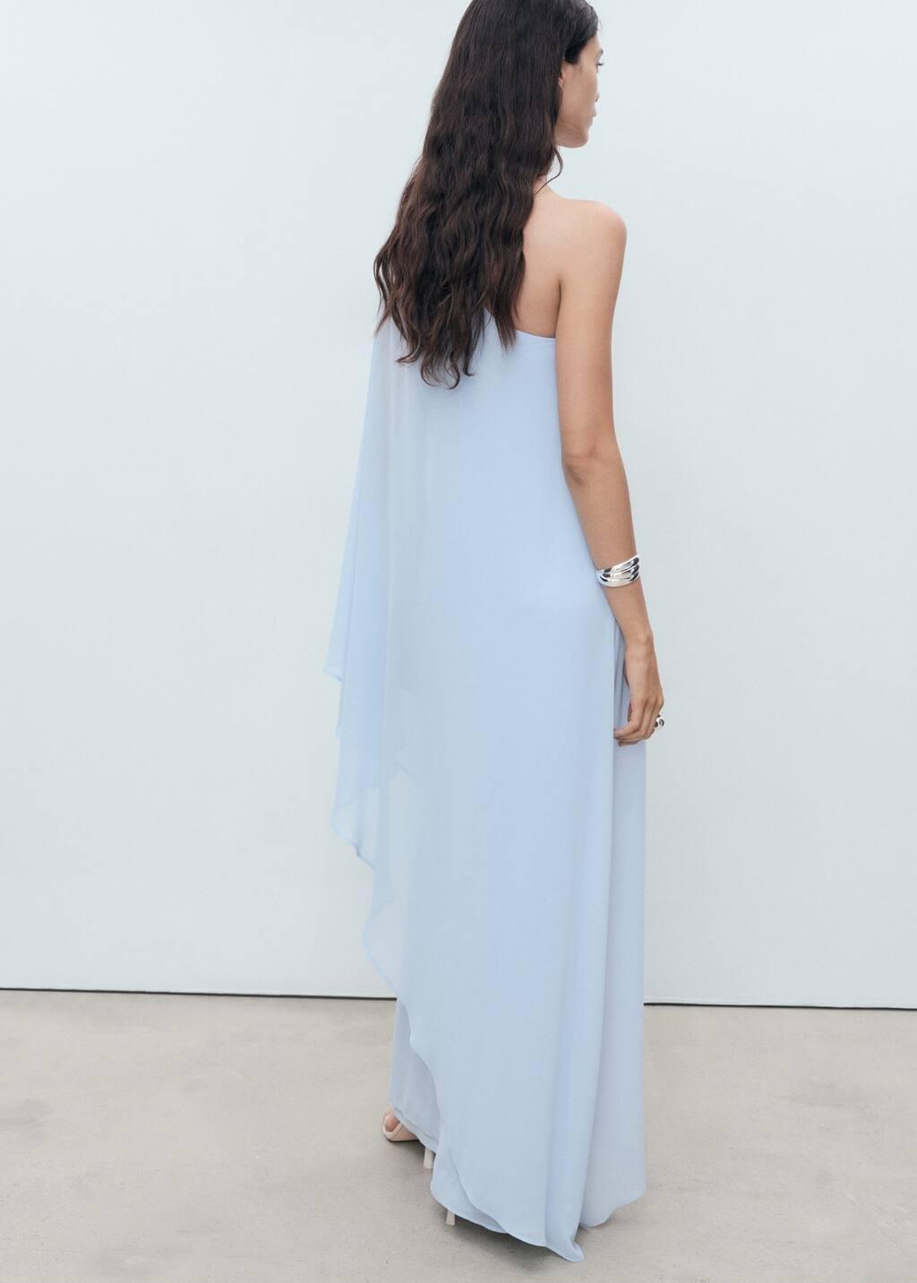 Blue Asymmetrical Double-Layer Dress, , large image number 5