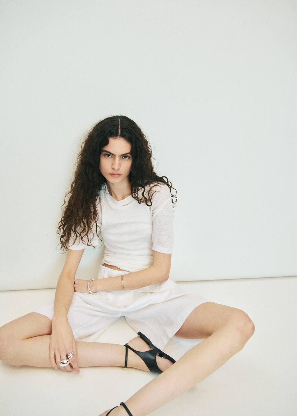 WHITE Belt linen-blend Bermuda shorts, 0201_01, medium