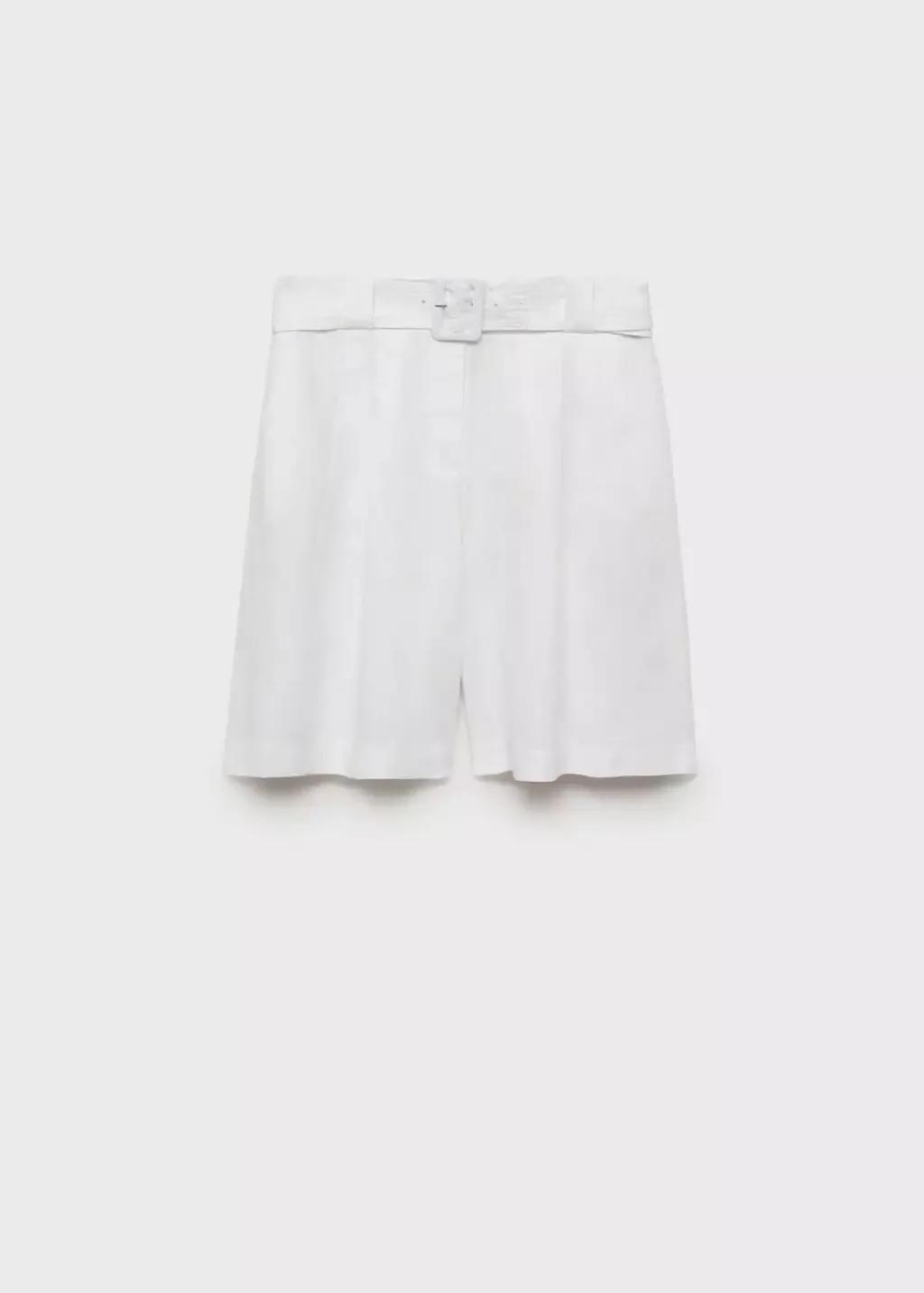 White Belt Linen-Blend Bermuda Shorts, , large image number 3