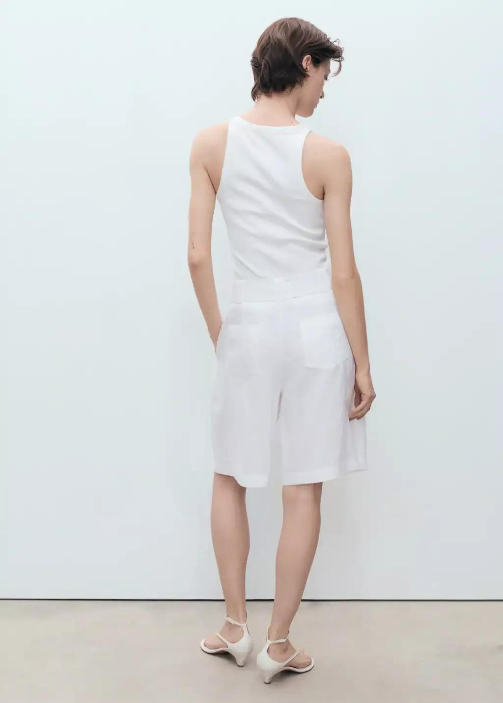 White Belt Linen-Blend Bermuda Shorts, , large image number 5