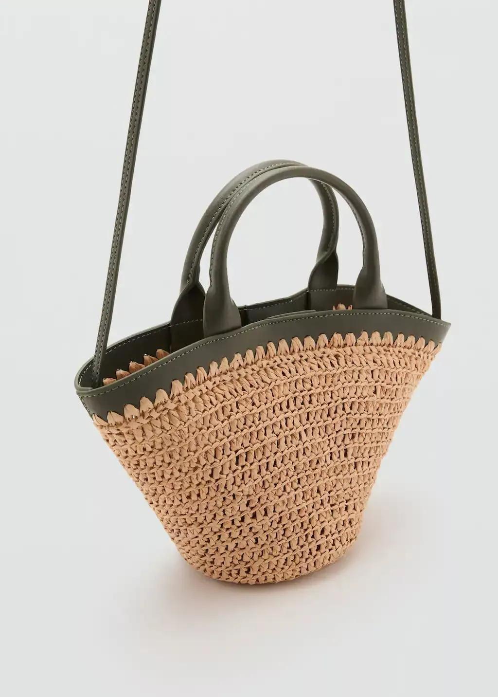 Khaki Small Double-Handle Natural Fibre Bag, Beige - Khaki, large image number 0