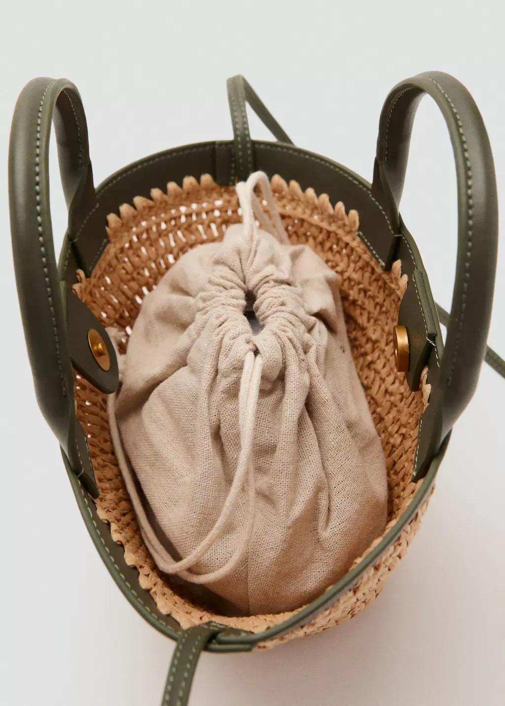 Khaki Small Double-Handle Natural Fibre Bag, Beige - Khaki, large image number 1