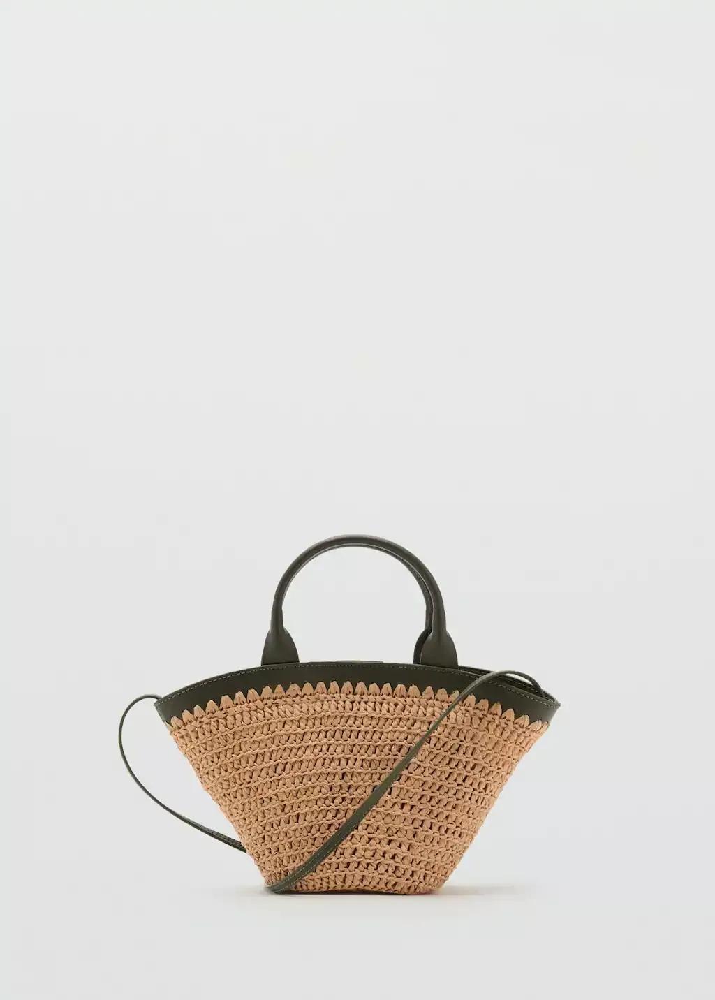 Khaki Small Double-Handle Natural Fibre Bag, Beige - Khaki, large image number 3