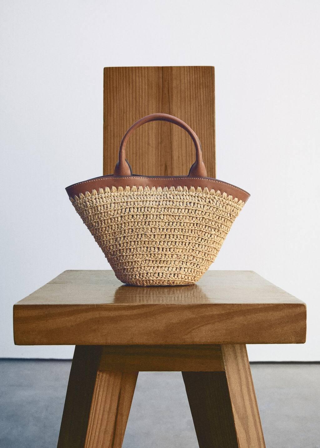 MEDIUM BROWN Small double-handle natural fibre bag, Medium Brown, large image number 5