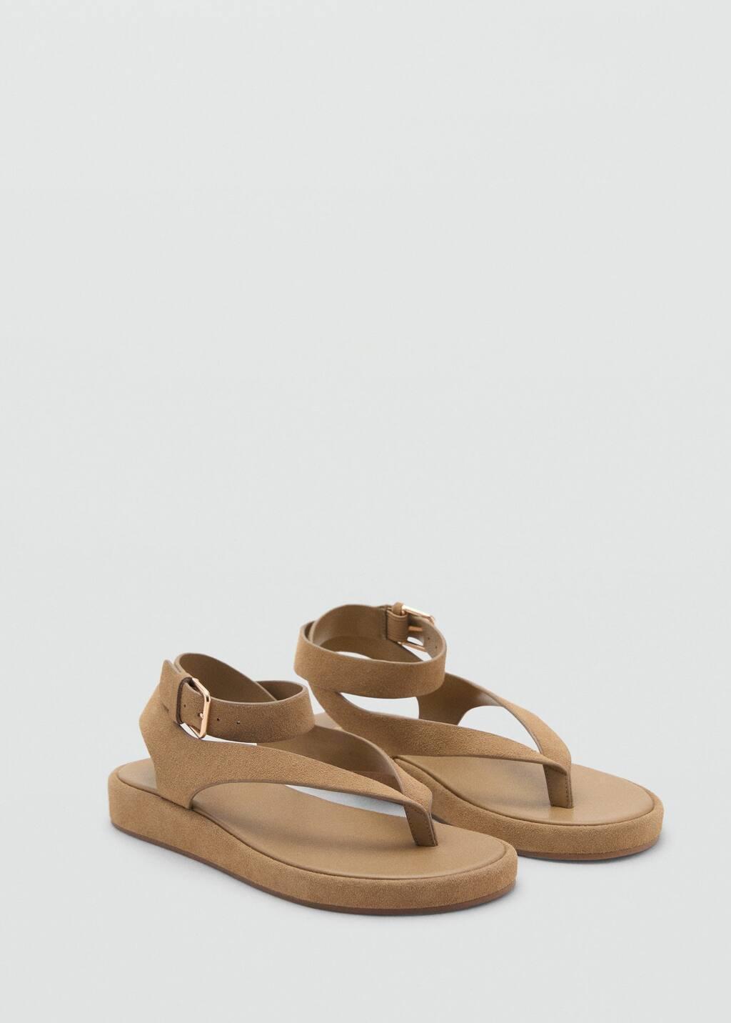 Beige Split Leather Sandals With Buckle, , large image number 0
