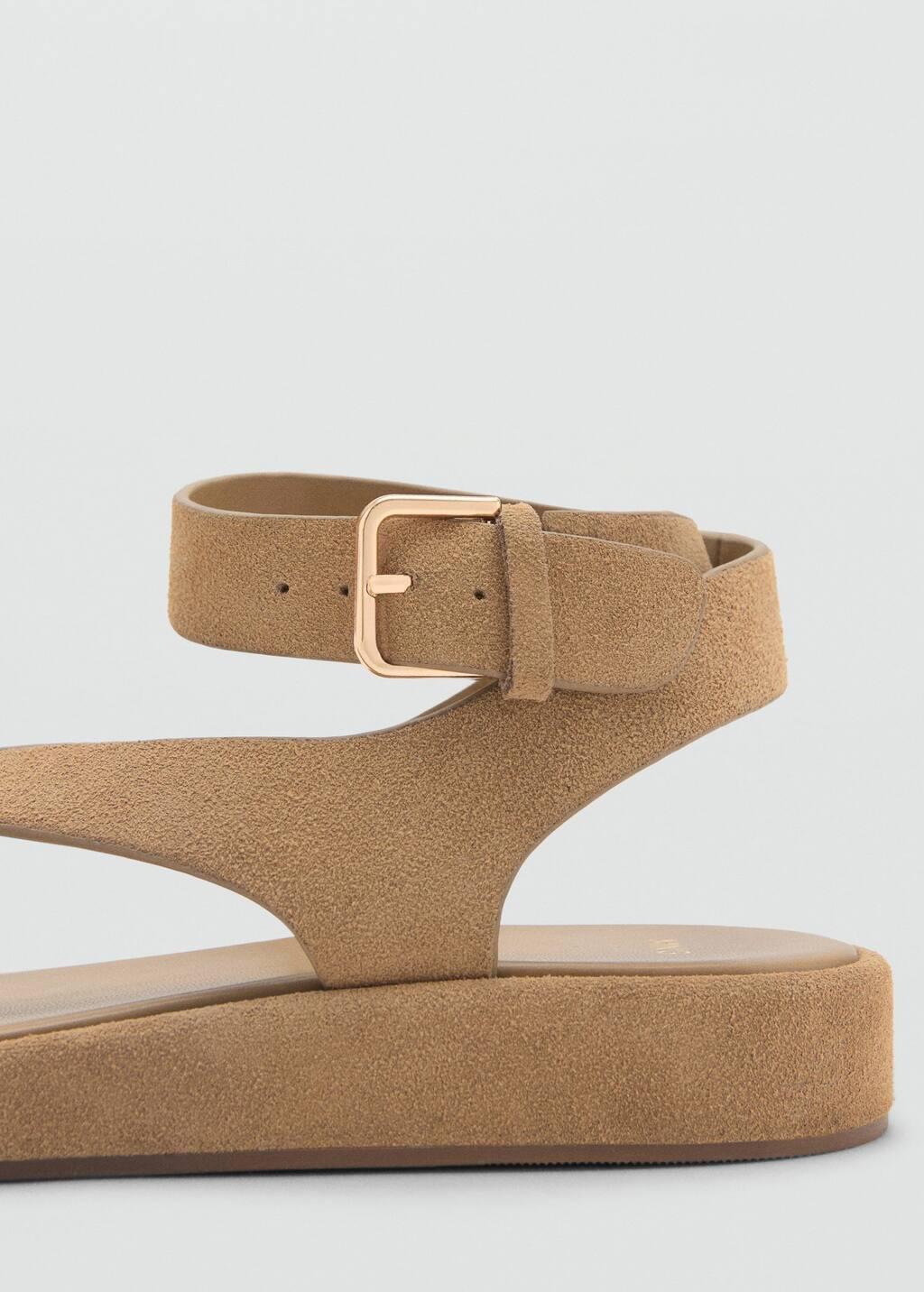 Beige Split Leather Sandals With Buckle, , large image number 1