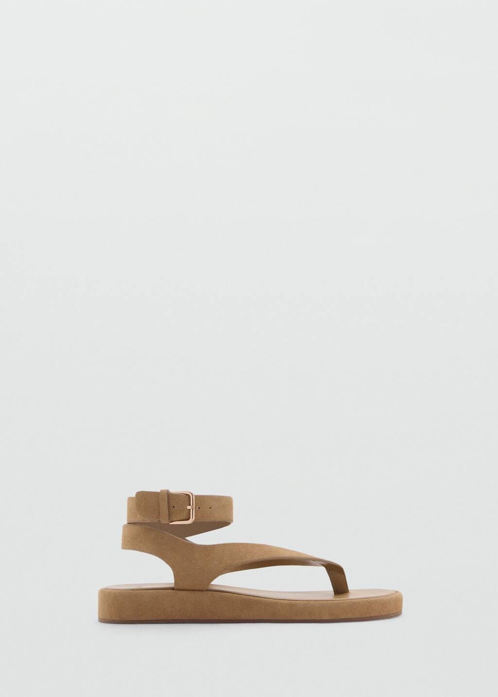 Beige Split Leather Sandals With Buckle, , large image number 3