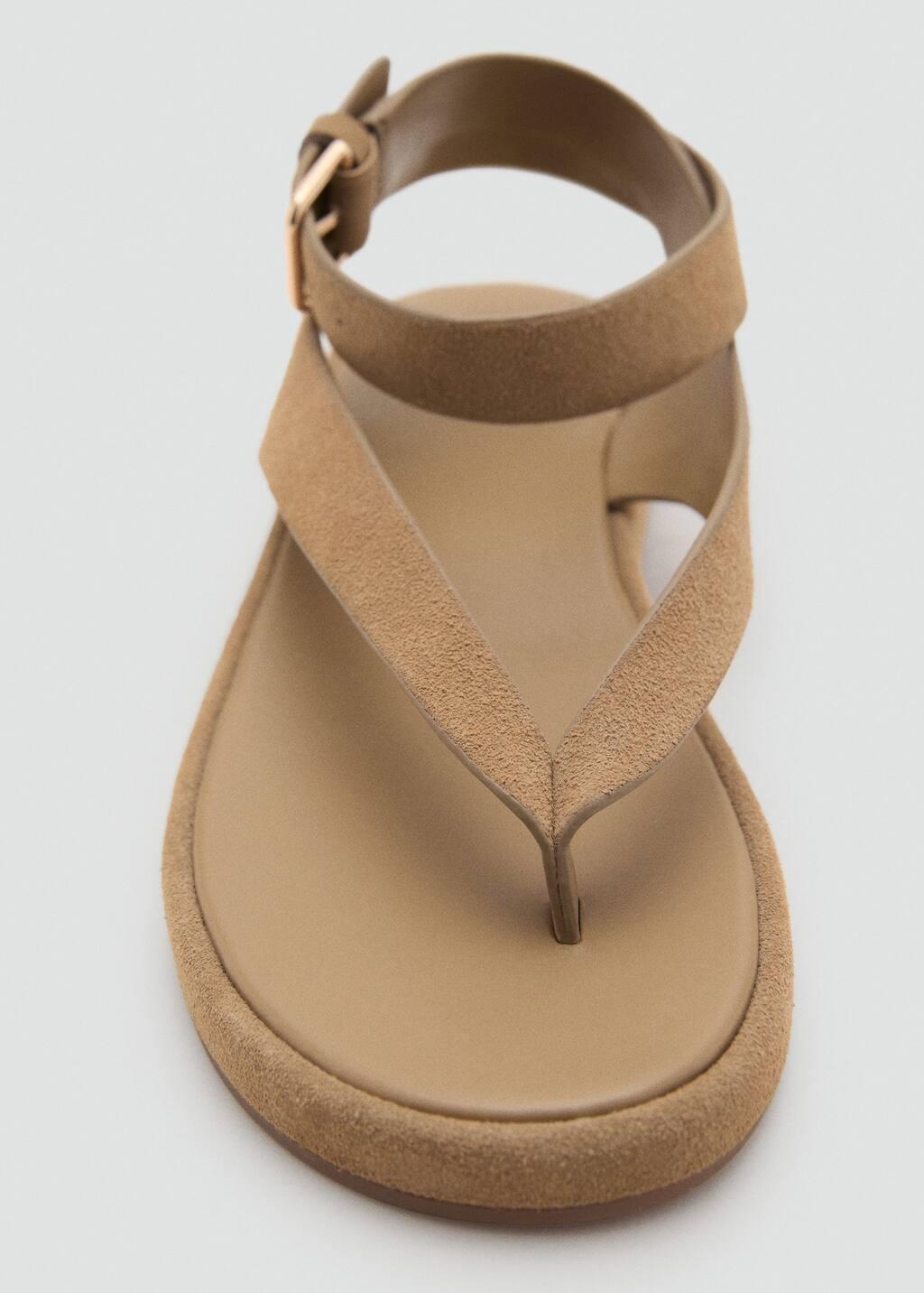 Beige Split Leather Sandals With Buckle, , large image number 4