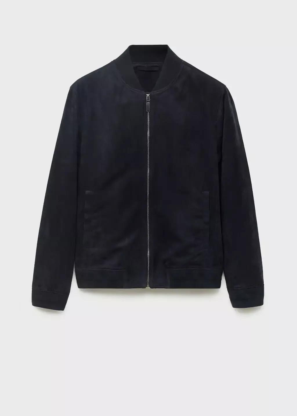 Navy Suede-Effect Bomber Jacket, Dark Blue, large image number 3