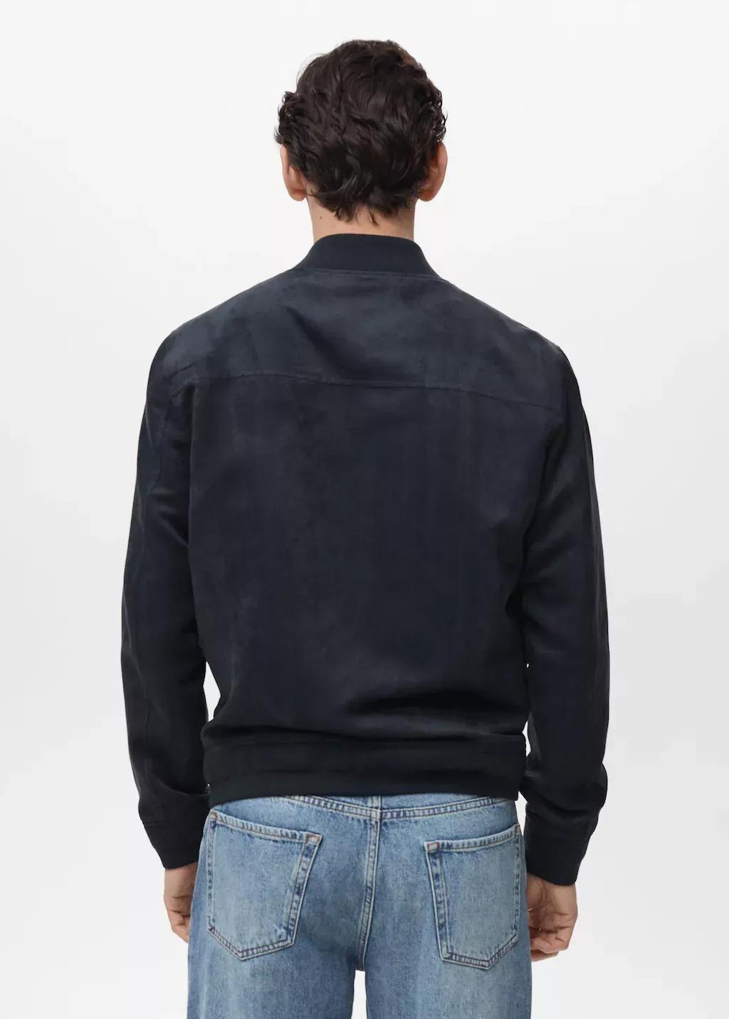 Navy Suede-Effect Bomber Jacket, Dark Blue, large image number 5
