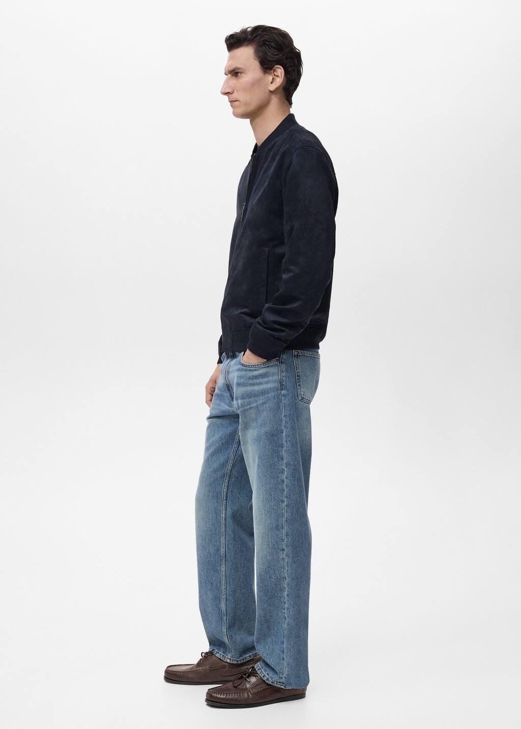 Navy Suede-Effect Bomber Jacket, Dark Blue, large image number 5