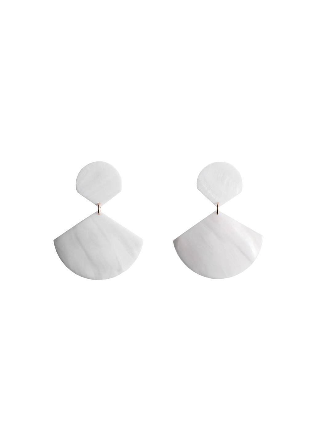 White Shell Pendant Earrings, White, large image number 1