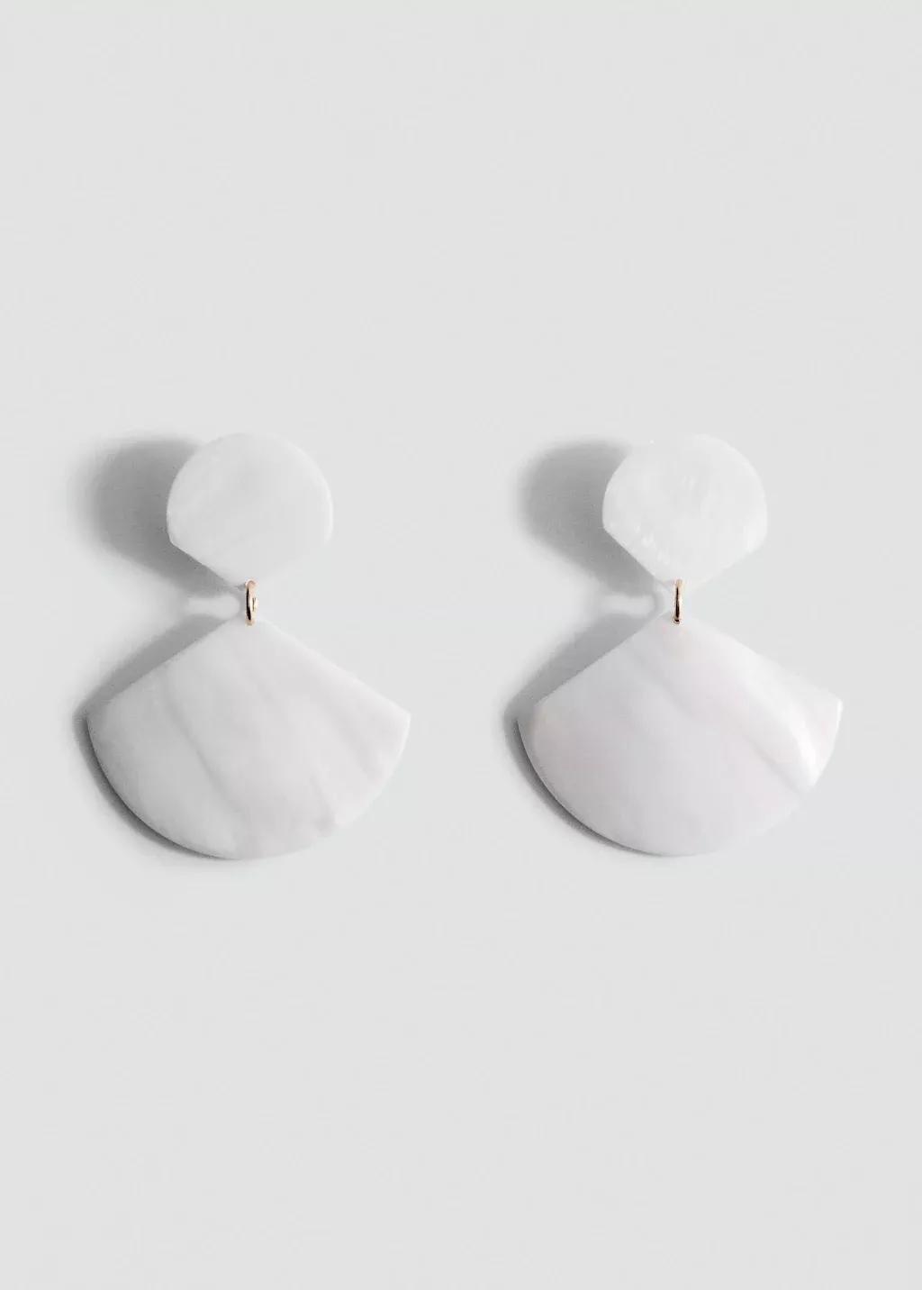 White Shell Pendant Earrings, White, large image number 3