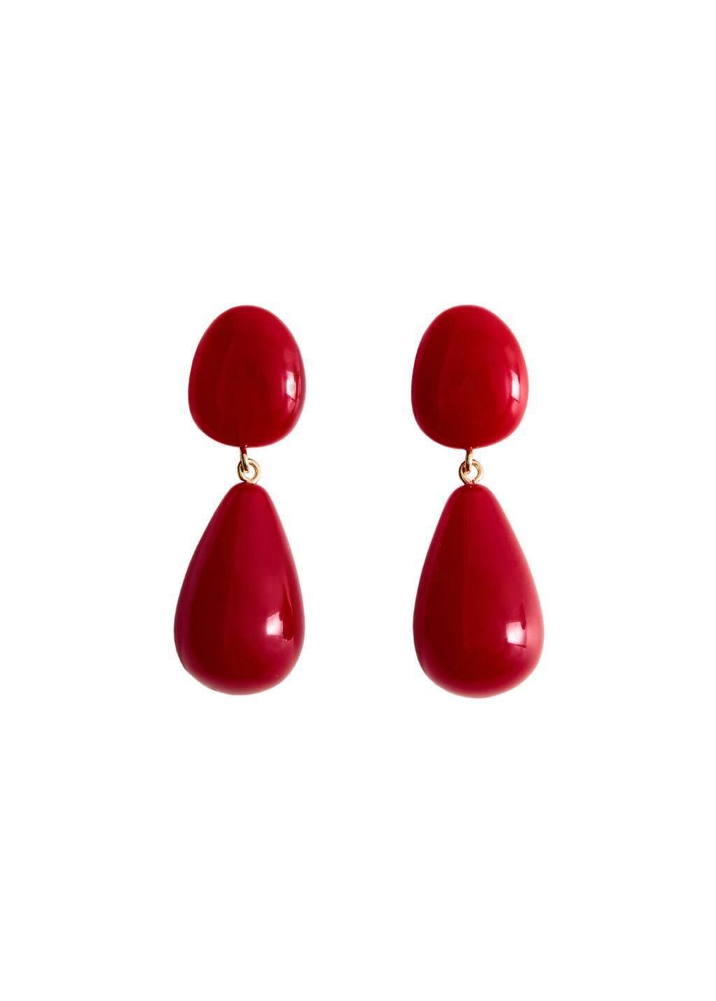 RED Resin drop earrings, Red, large image number 1