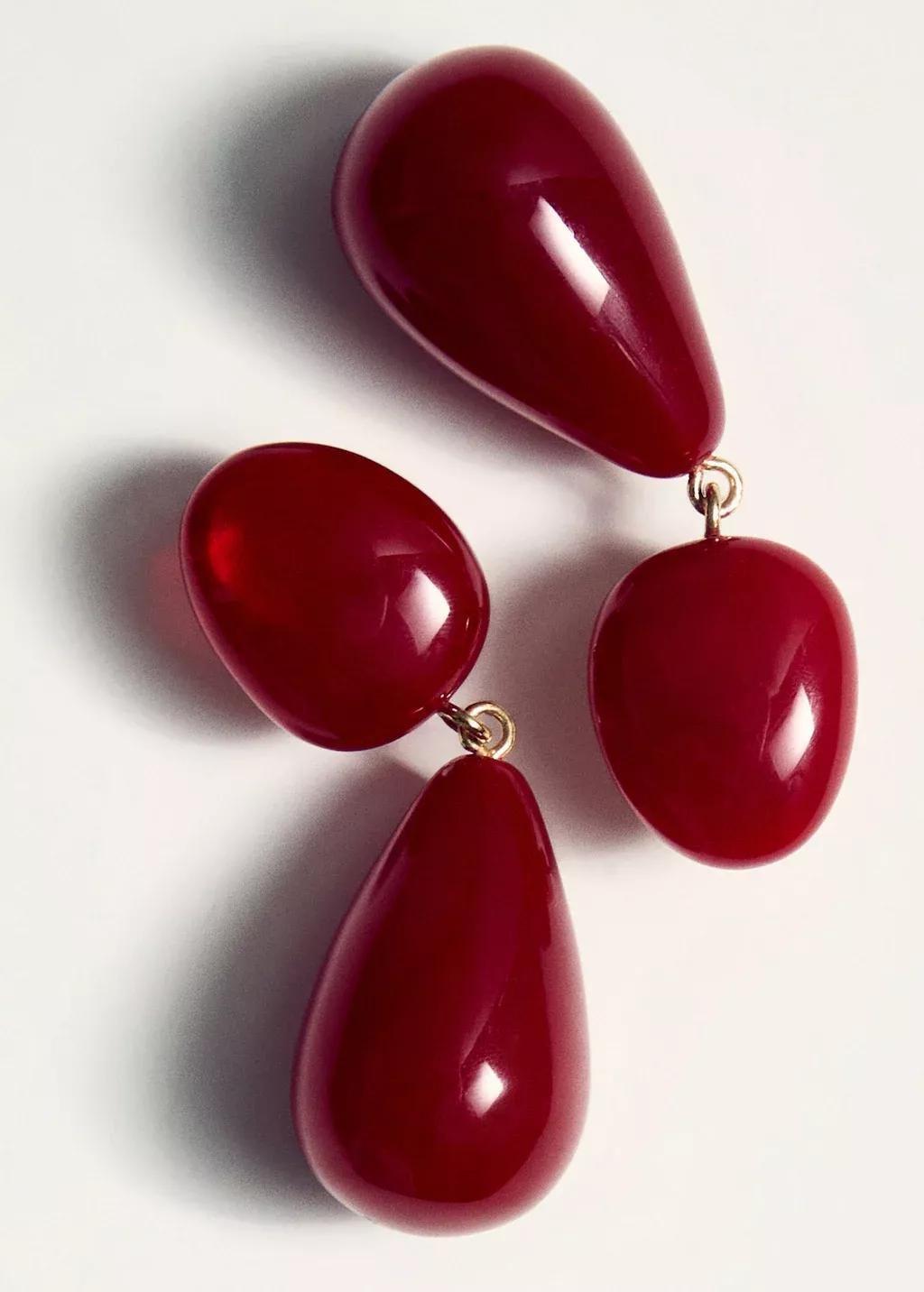 RED Resin drop earrings, Red, large image number 2