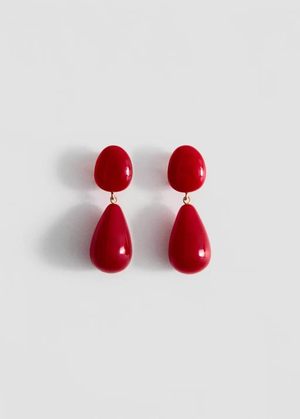 RED Resin drop earrings, Red, large image number 3