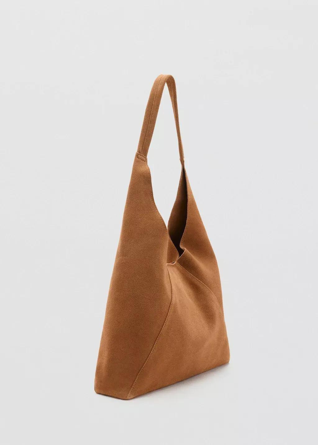 Beige Suede Shoulder Bag, Medium Brown, large image number 0