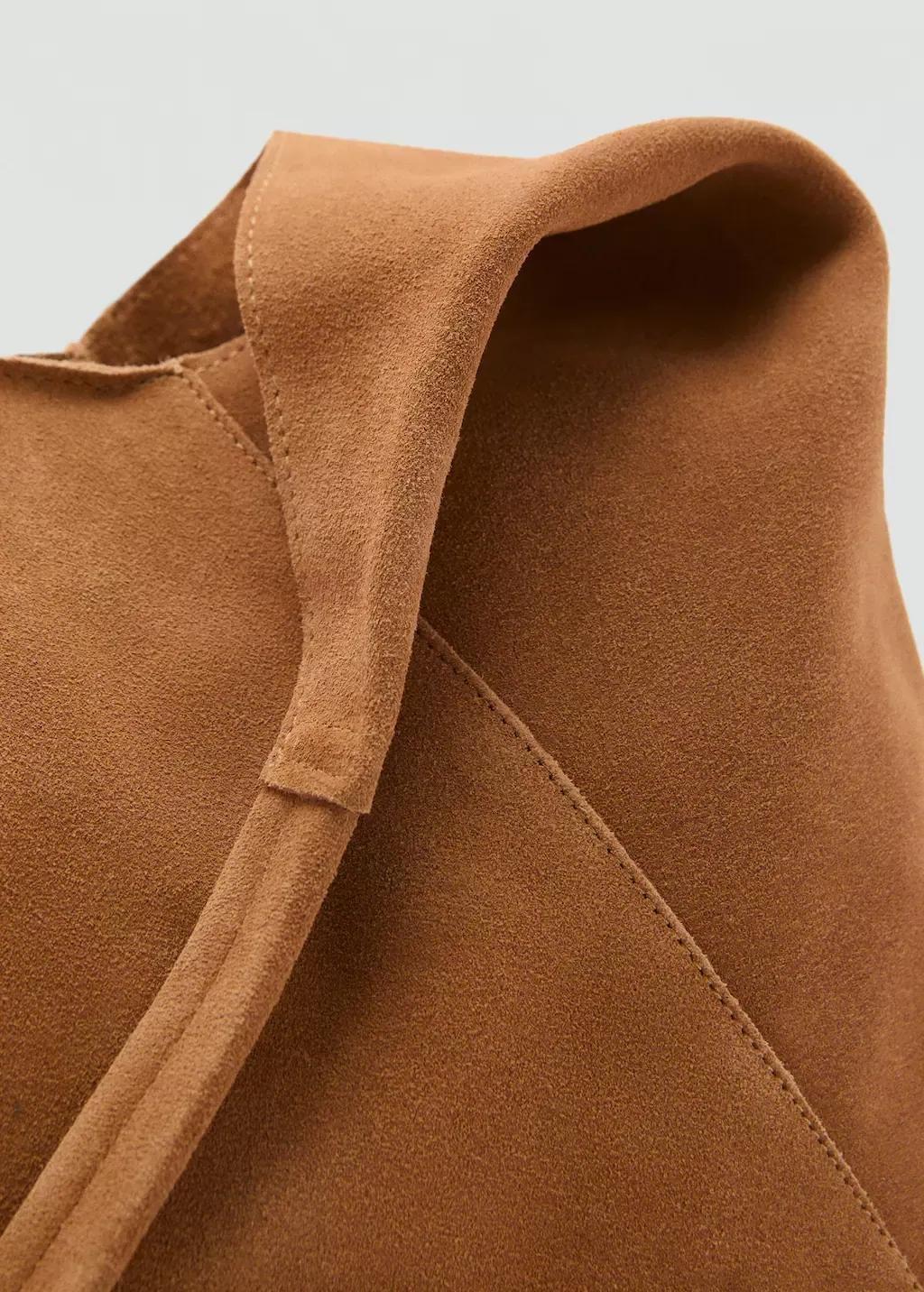 Beige Suede Shoulder Bag, Medium Brown, large image number 1