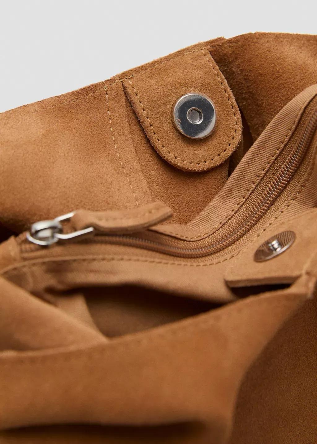 Beige Suede Shoulder Bag, Medium Brown, large image number 2