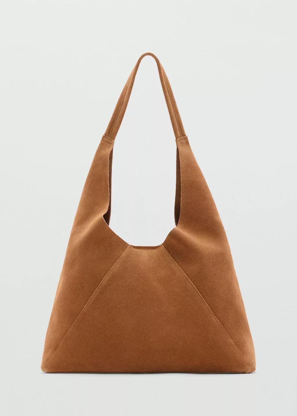 Beige Suede Shoulder Bag, Medium Brown, large image number 3