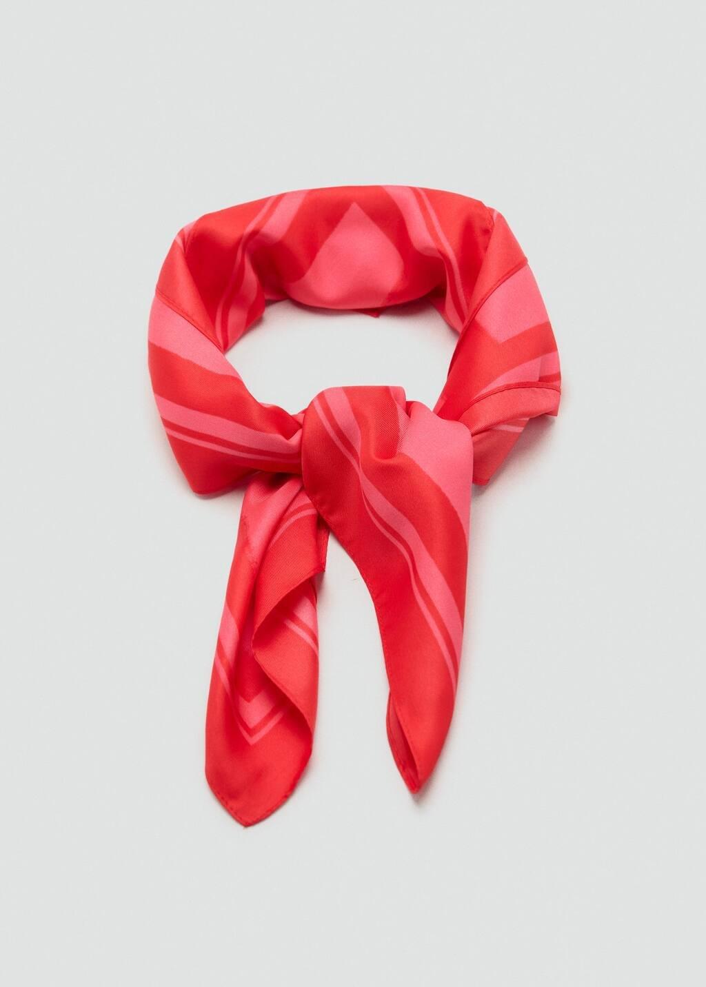 Red Striped Printed Scarf, Red, large image number 1