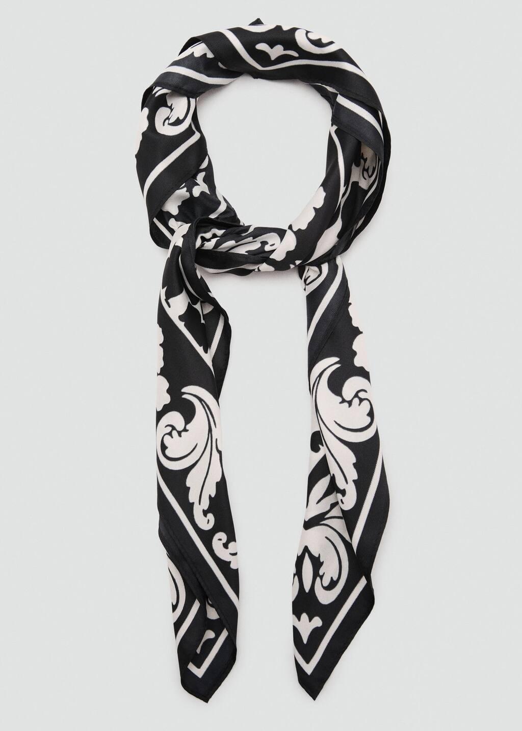 Black Bicolour Printed Scarf, Black, large image number 1