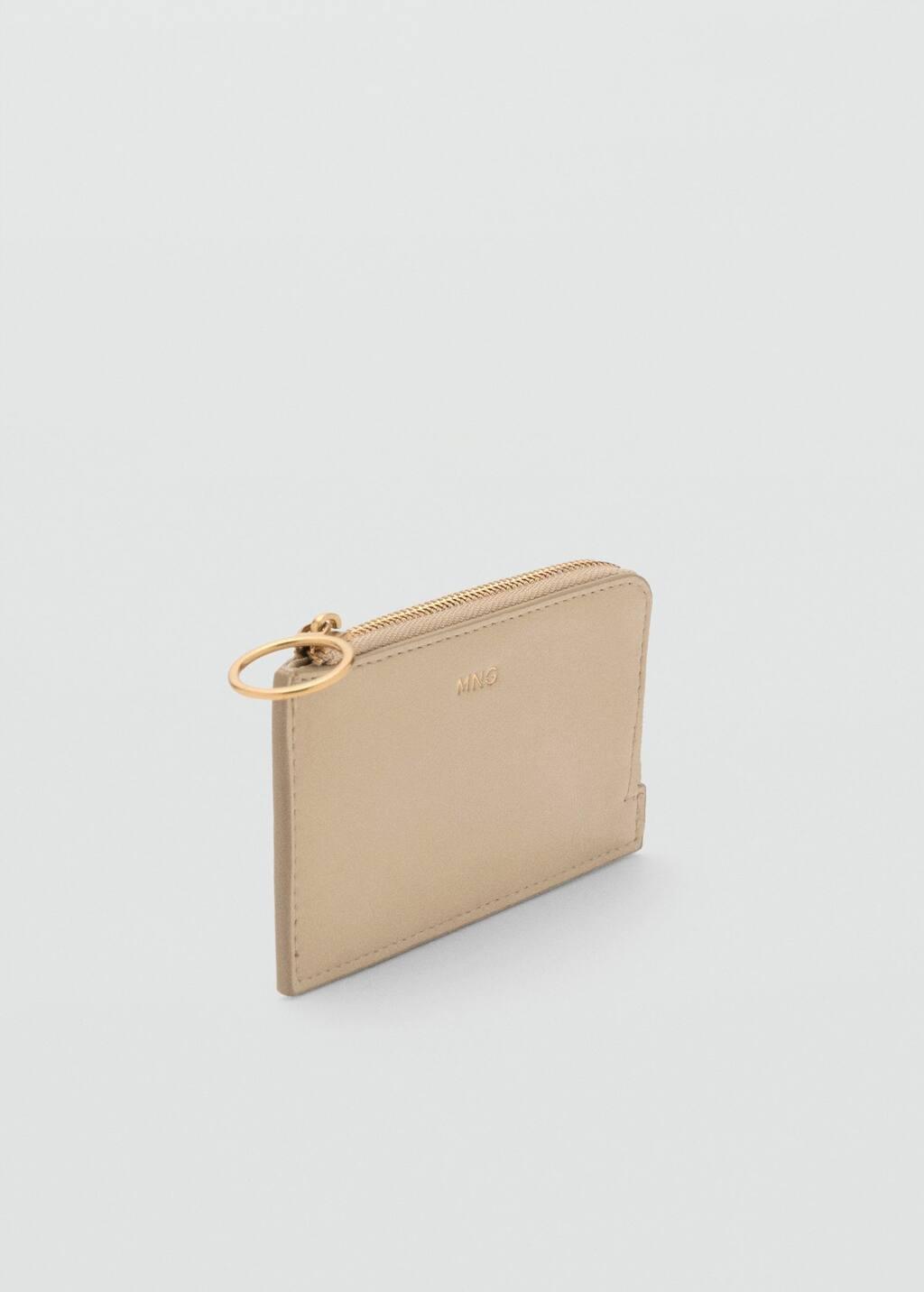 Beige Hammered Leather-Effect Card Holder With Zip, 0201_08, large image number 1