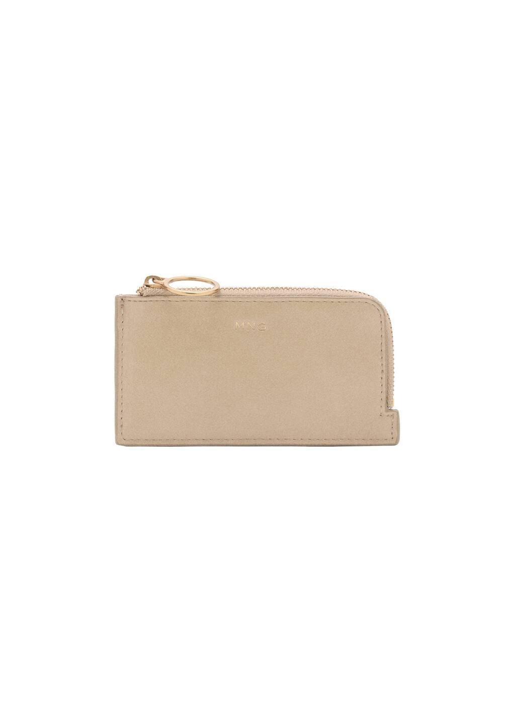 LIGHT BEIGE Pebble-effect leather card holder with zip, 0201_08, large image number 3