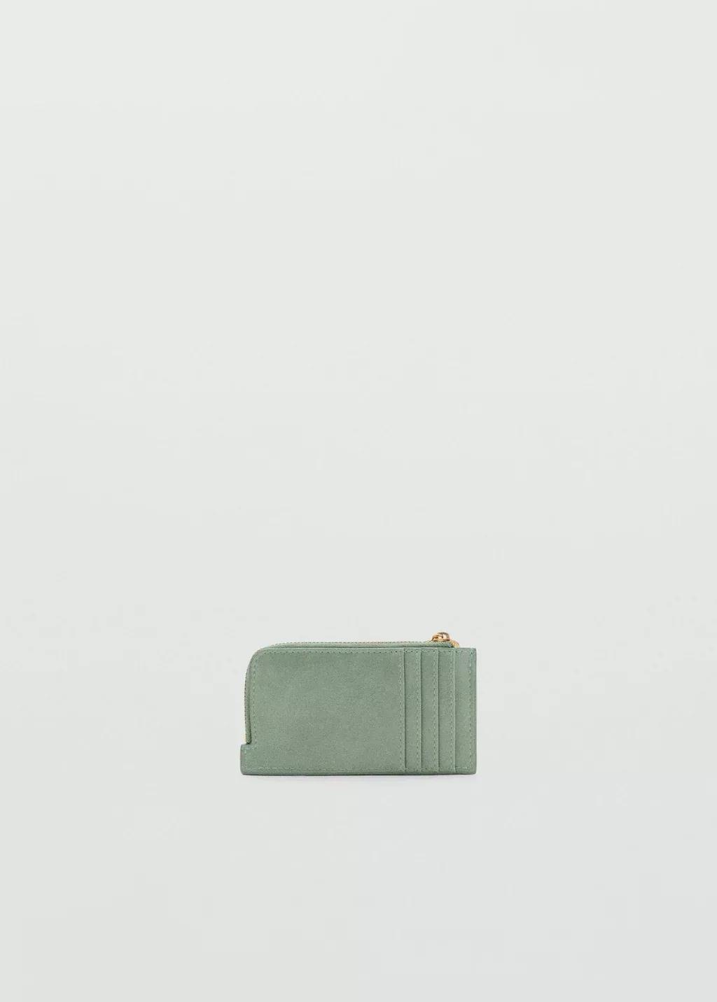 Green Hammered Leather-Effect Card Holder With Zip, Turquoise - Aqua, large image number 0
