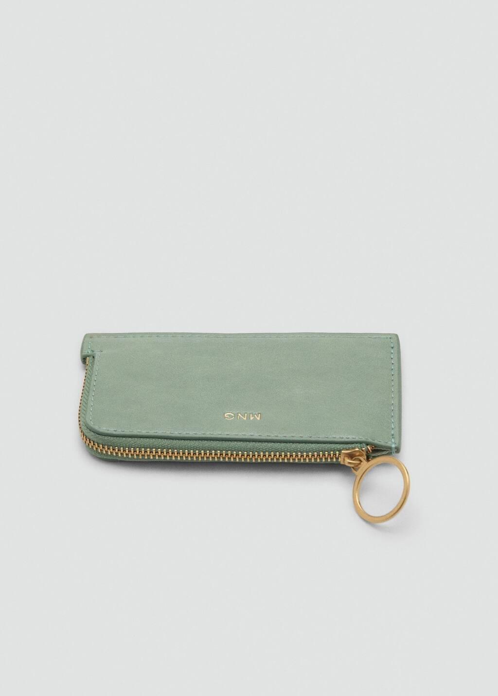 Green Hammered Leather-Effect Card Holder With Zip, Turquoise - Aqua, large image number 1