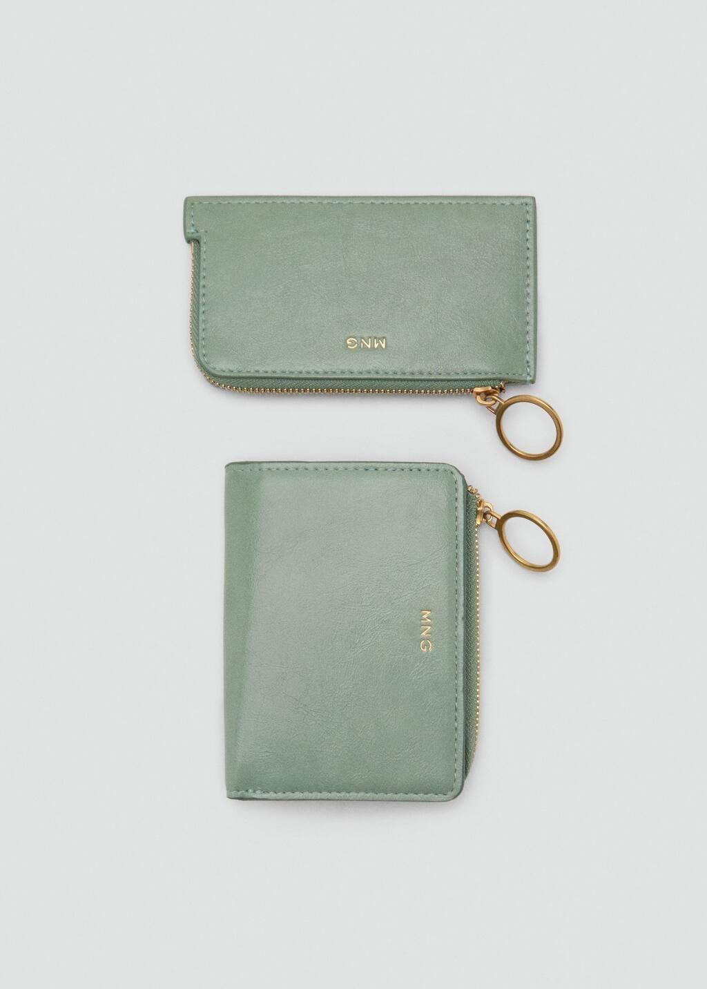 Green Hammered Leather-Effect Card Holder With Zip, Turquoise - Aqua, large image number 2