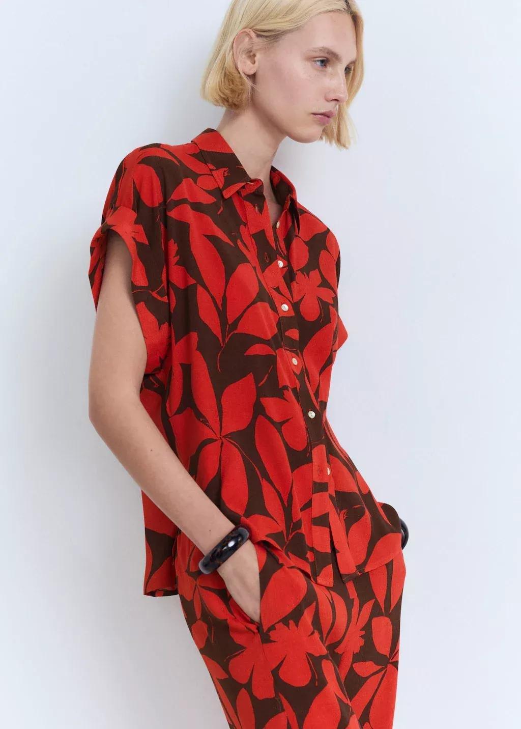 Red Printed Short-Sleeved Shirt, , large image number 0