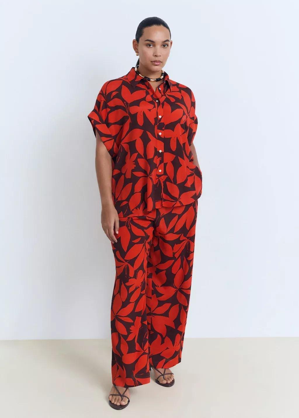 Red Printed Short-Sleeved Shirt, , large image number 4