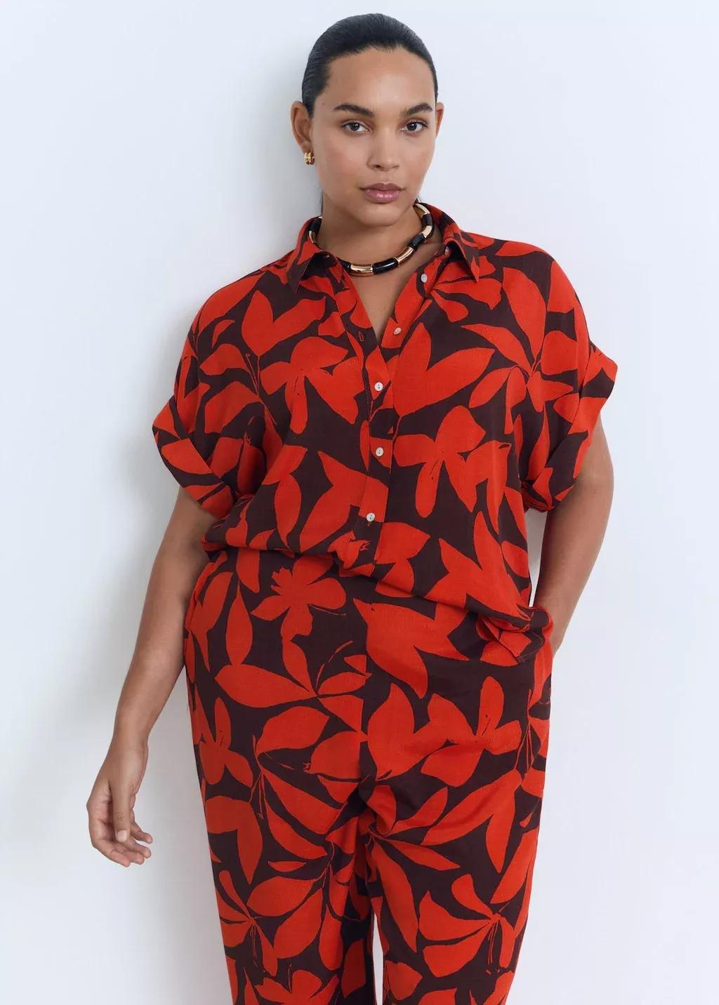 Red Printed Short-Sleeved Shirt, , large image number 6
