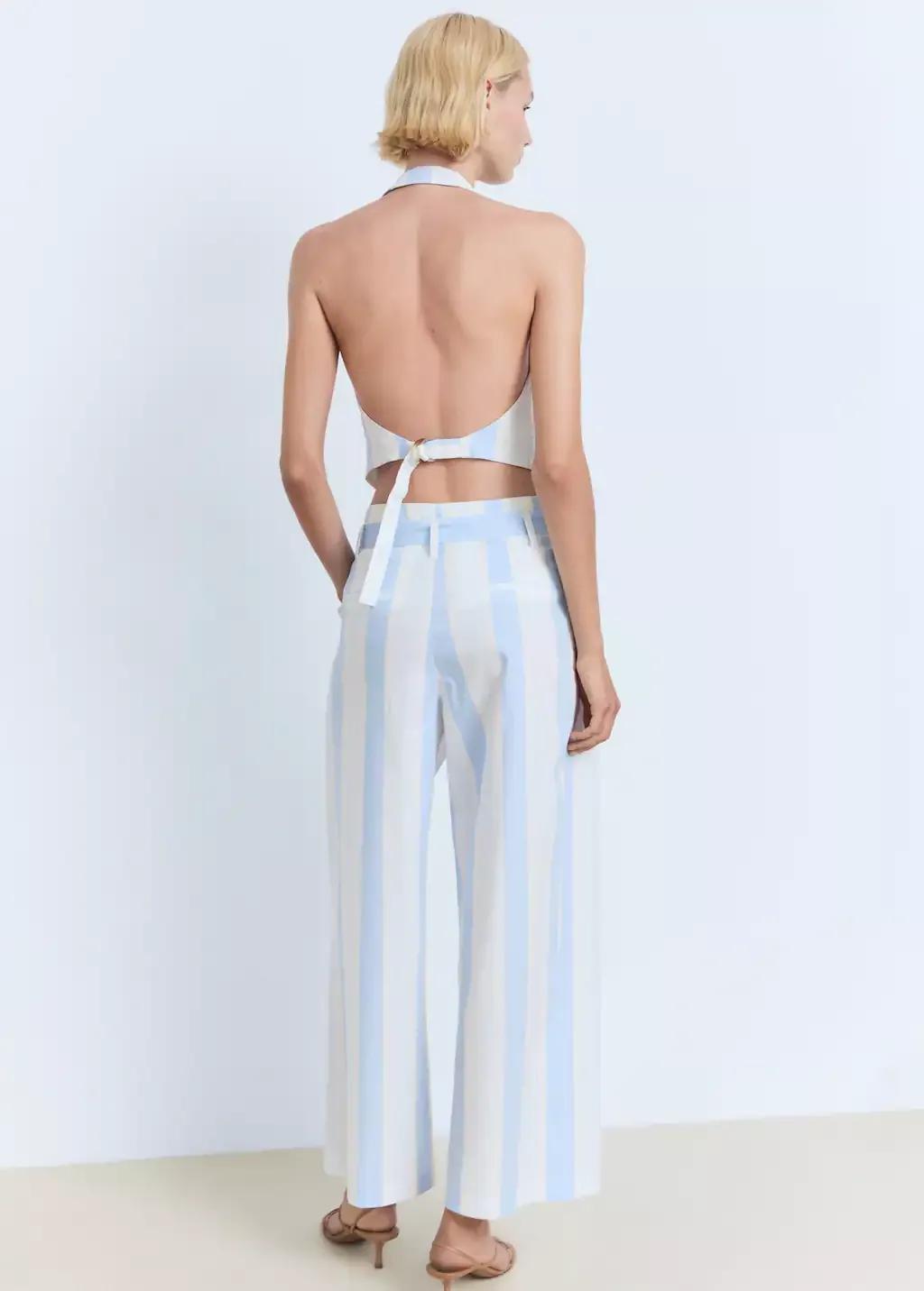 Blue Striped Culotte Trousers With Belt, , large image number 5