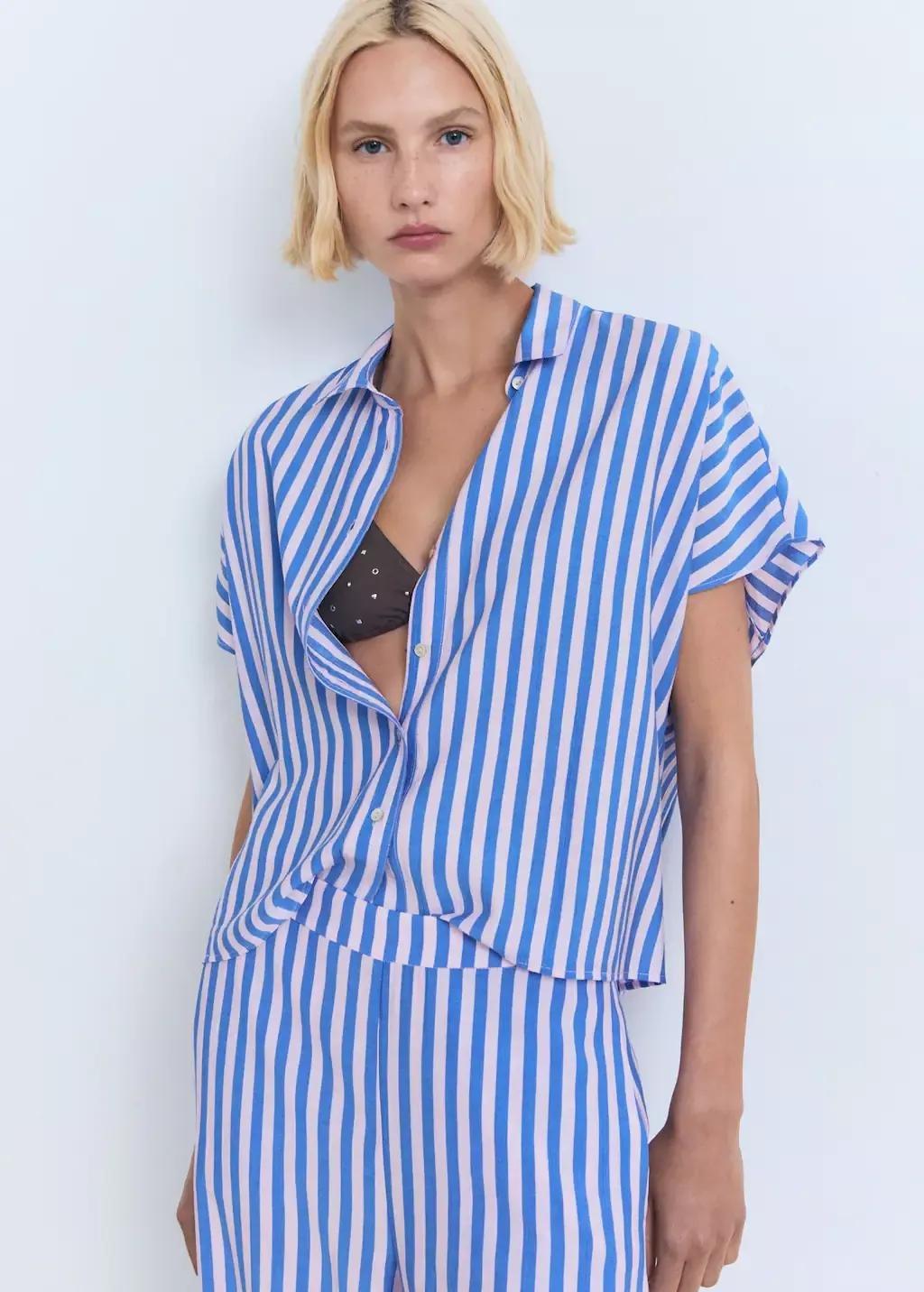 MEDIUM BLUE Stripe-print straight trousers, 0201_52, medium