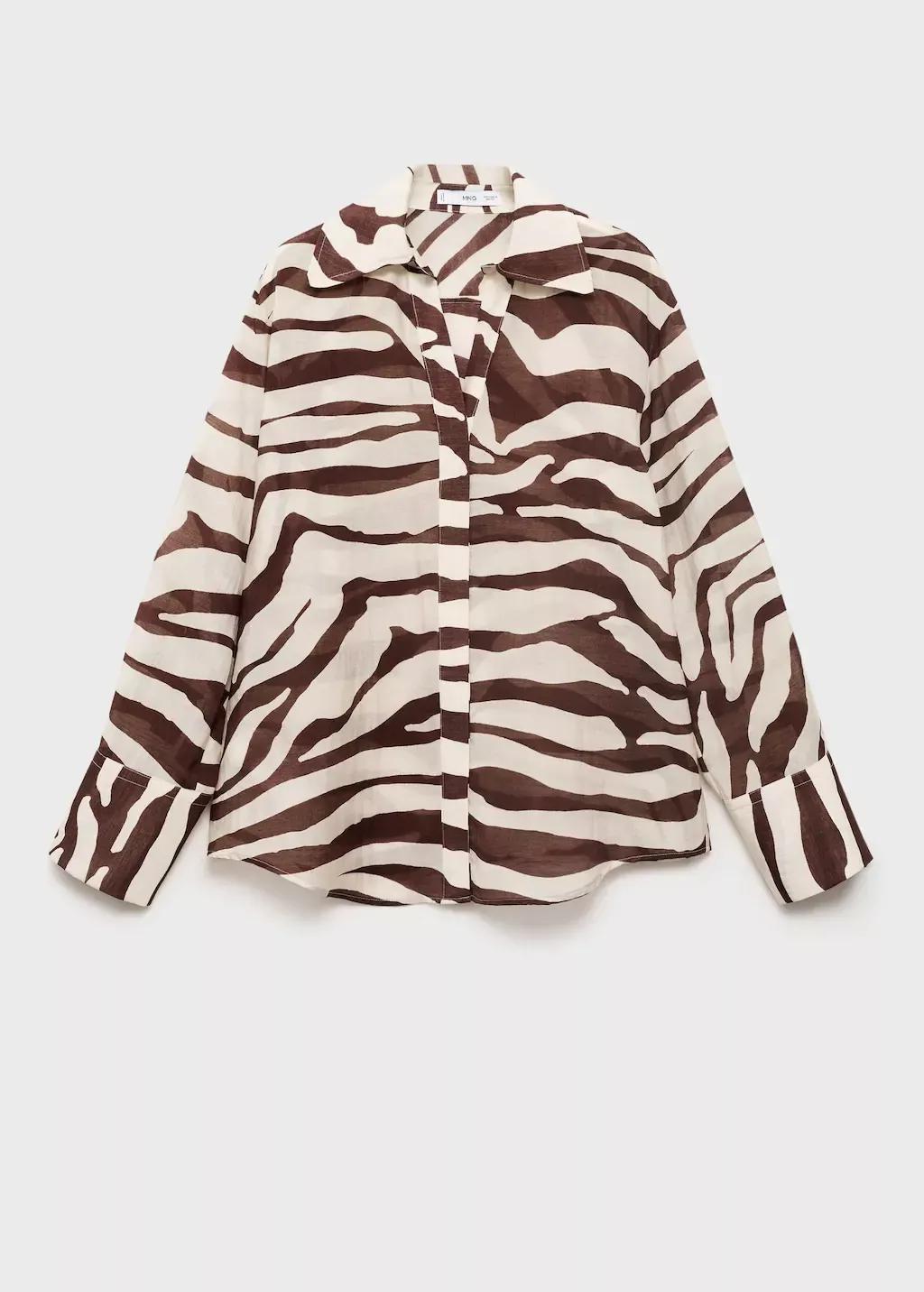 Beige Flowy Zebra Printed Shirt, , large image number 3