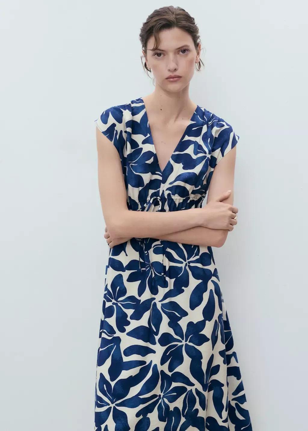 Blue Long Printed Dress, , large image number 0