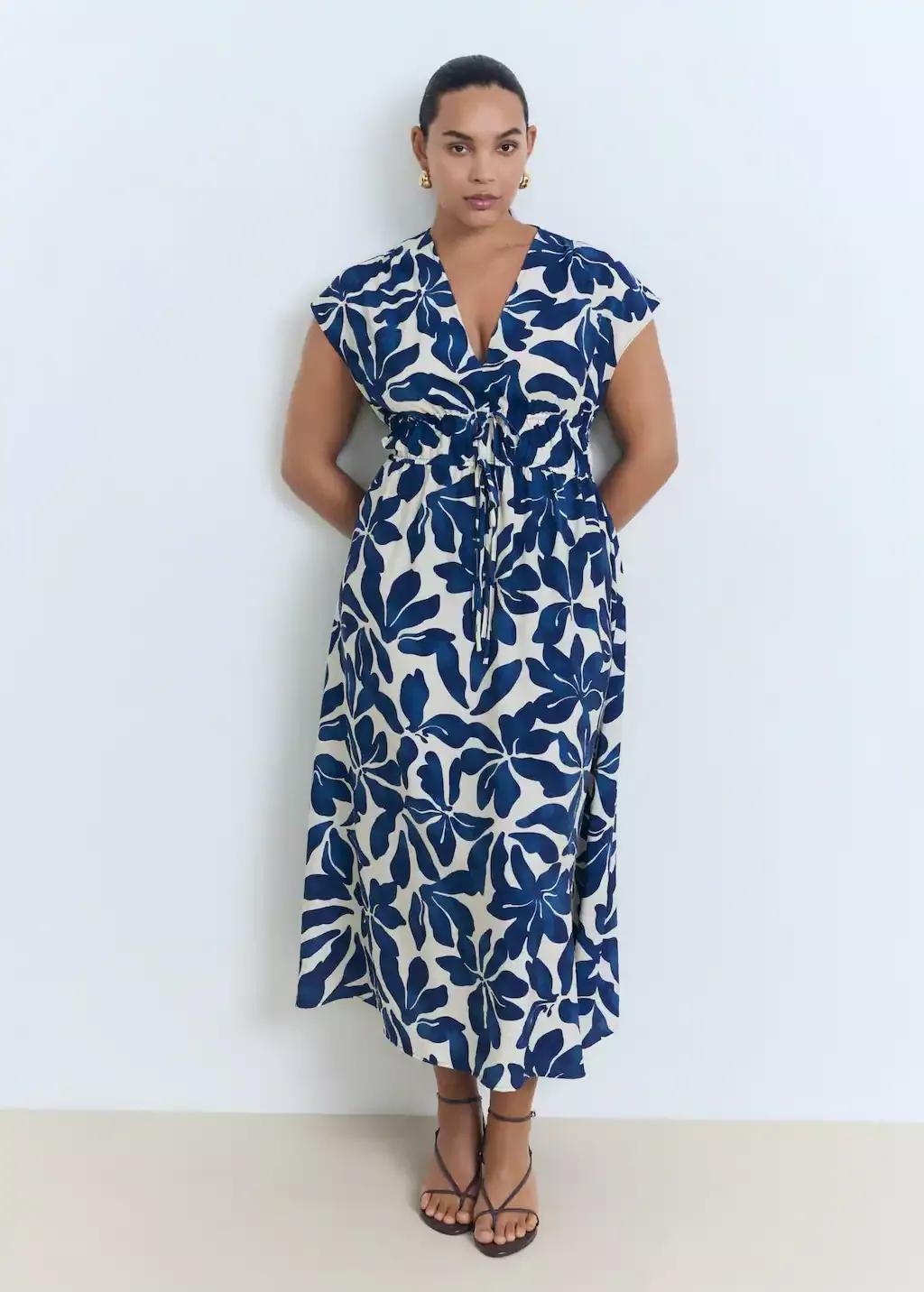 Blue Long Printed Dress, , large image number 4